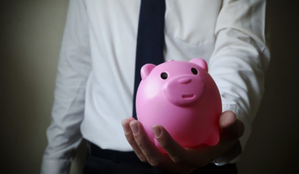 business man showing piggy bank , business finance concept business man showing piggy bank , business finance concept